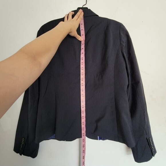 J. Crew Navy Blue Italian Wool Pin Stripe Suit Blazer Jacket Size 10 - Picture 8 of 11